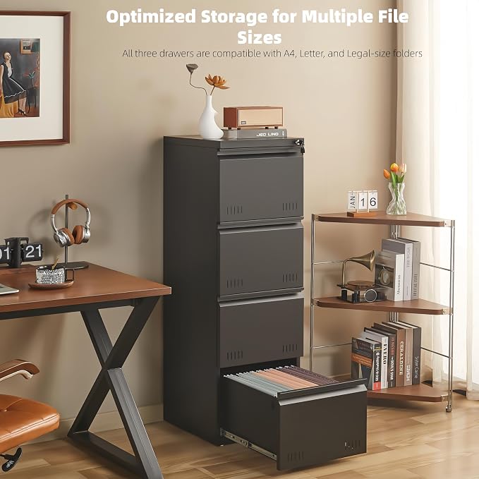 Metal File Cabinet with Lock, Vertical 4 Drawer File Cabinets - Image 3