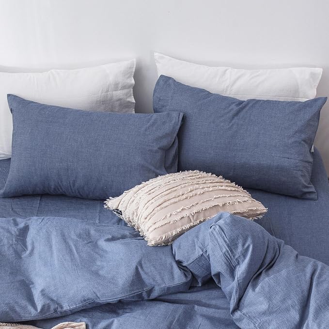 MooMee Bedding Pillowcases Pack of 2 100% Washed Cotton Linen Like Textured - Image 5