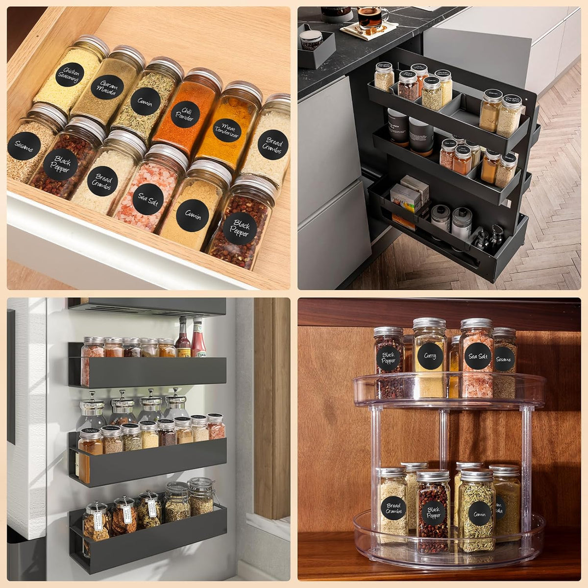 24Pcs Spice Jars with Label, 4oz Empty Square Seasoning Containers