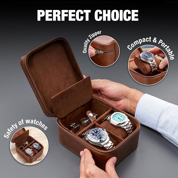 Awesometik 2 Slot Luxury Travel Faux Leather Watch Case. Watch Storage - Image 3