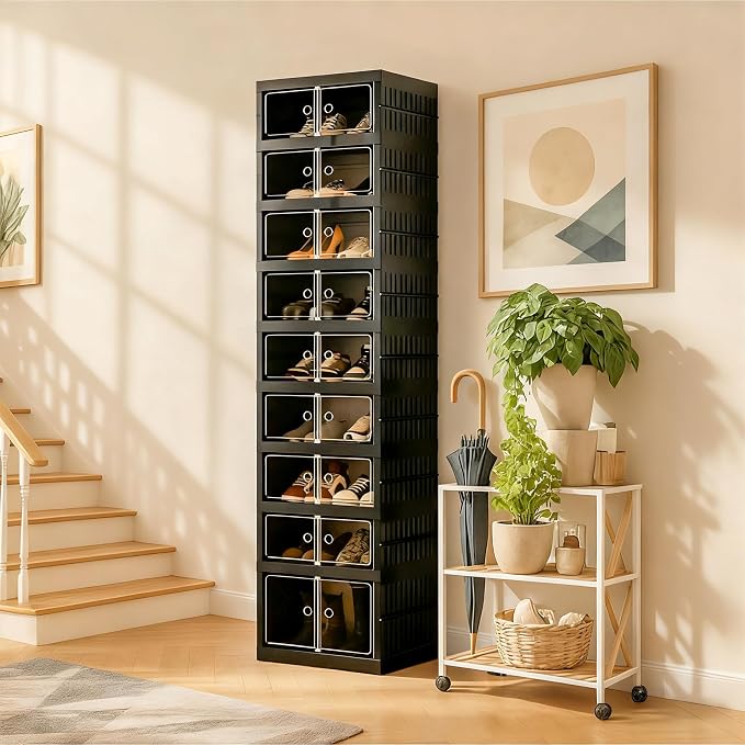 Foldable Shoe Organizer Storage Box Set of 2, Portable Extra Large Folding Shoe - Image 8