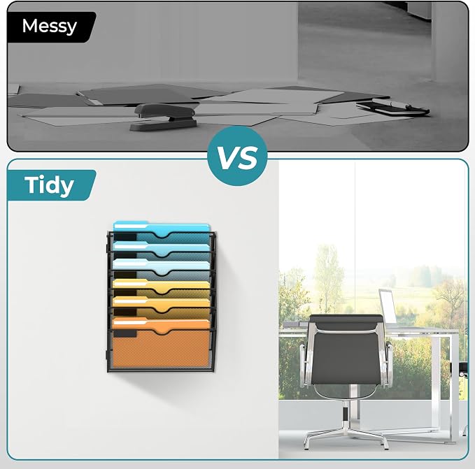 SUPEASY 6-Tier Wall File Organizer Mesh Office Mail Holder, Hanging Wall - Image 7