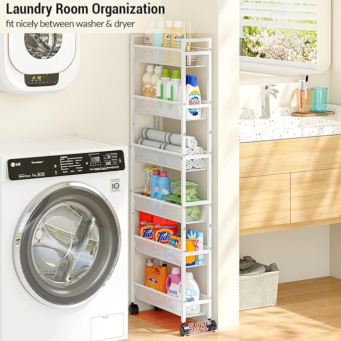 6 Tier Slim Storage Cart, Narrow Cart - Image 3