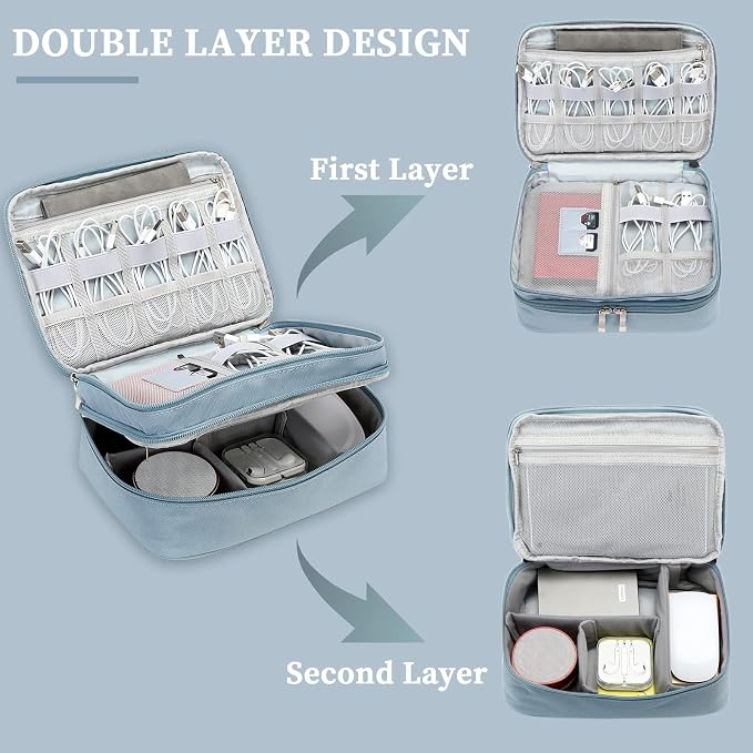 Lanola Electronic Organizer Travel Double Layer Cable Organizer Bag, Accessory - Image 4