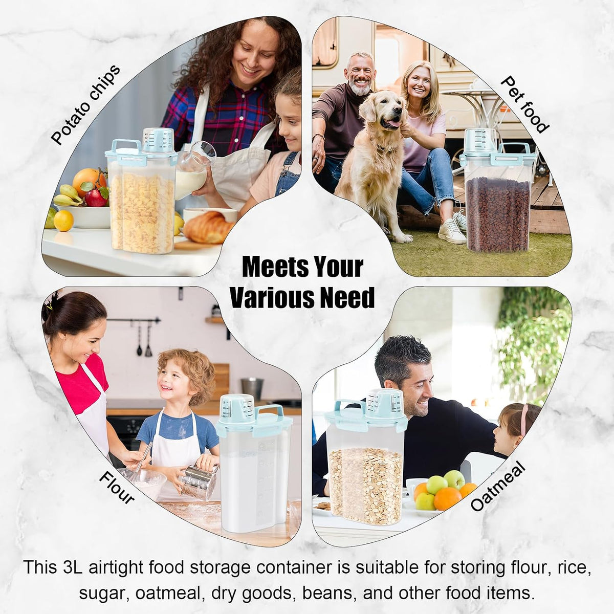 LEAWALK Airtight Rice Container 3-5Lbs, 3Qt Flour Storage Bin BPA