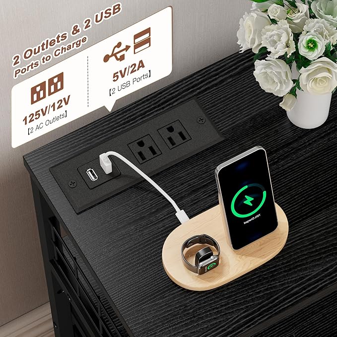 EnHomee 21.8" W Black Nightstand - Image 5