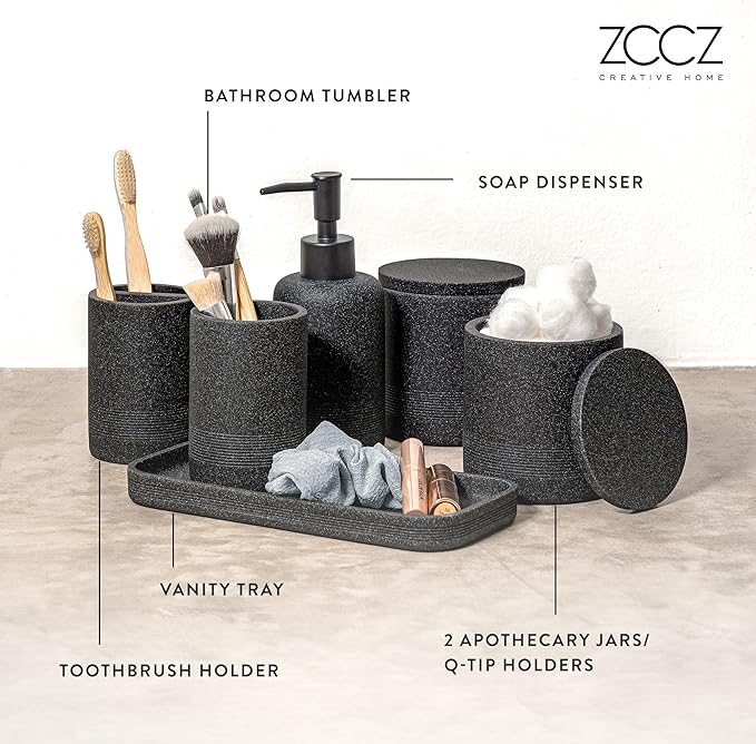 ZCCZ Black Stone Bathroom Accessories Set 6 Pieces - Image 3