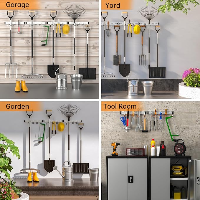 34.5'' Aluminum Alloy Garden Tool Organizer Wall Mount Garage Organizers and - Image 6