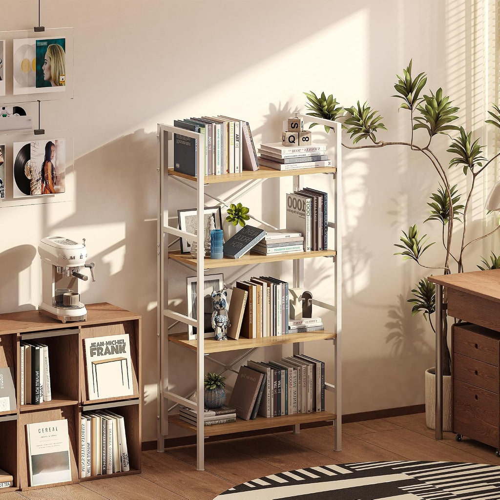 Homeiju Folding Bookshelf,4 Tier Bookcase with X-Bracket Design