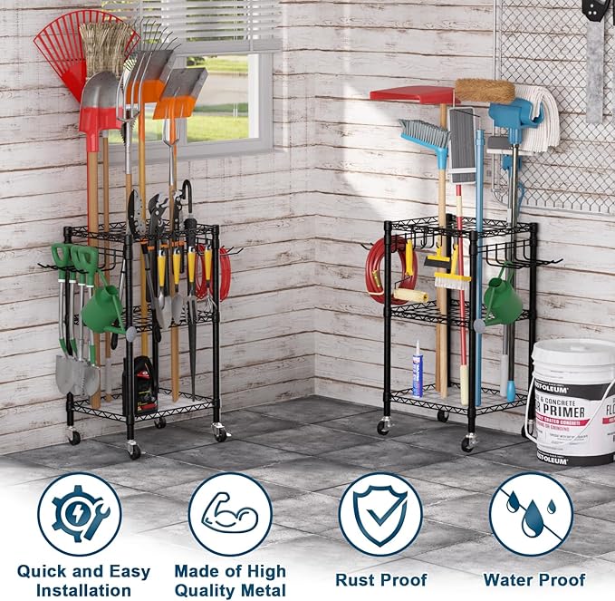 T1 Garden Tool Organizer（With Lockable Wheels）Heavy Duty Garage Tool Storage - Image 4