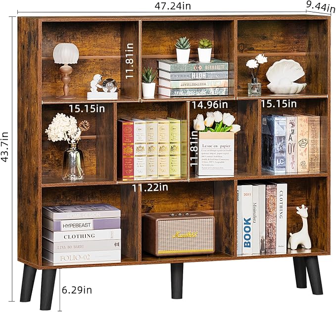 LEYAOYAO 10 Cube Bookshelf, 3 Tier Modern Wide Bookcase - Image 3