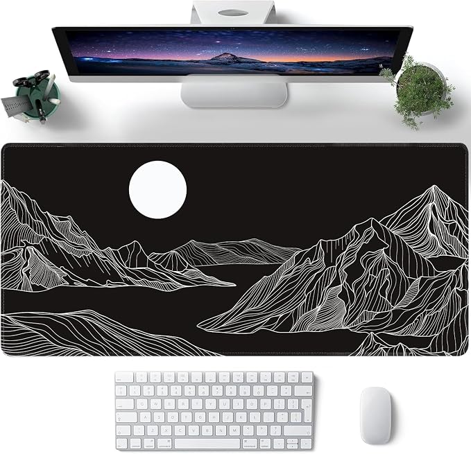 Black and White Mountain Large Mouse Pad, Gaming Keyboard Desk Pad, Extended - Image 2