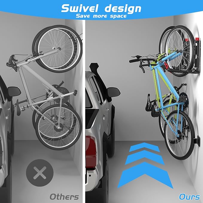 WALMANN BIKEPAL No Lifting Wall Mount Swivel Bike Rack, Wall Bike Hangers - Image 4