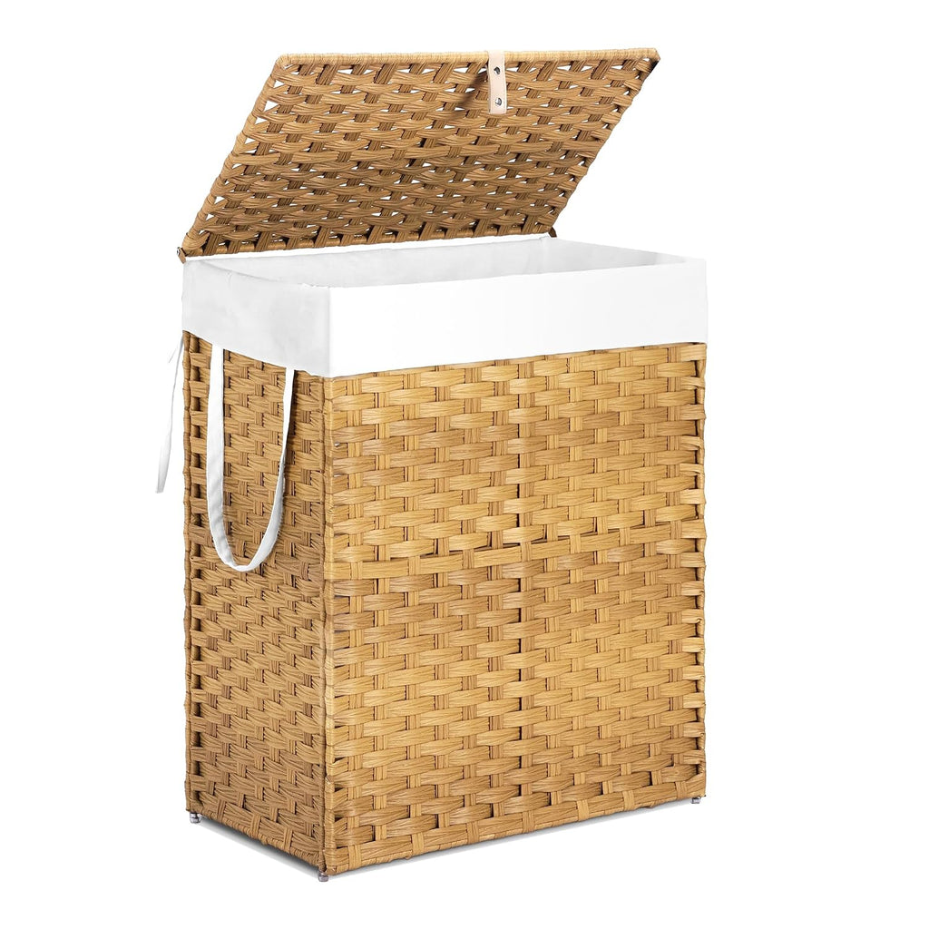 Woven Laundry Hamper with Lid, Large Rattan Clothes Hamper with