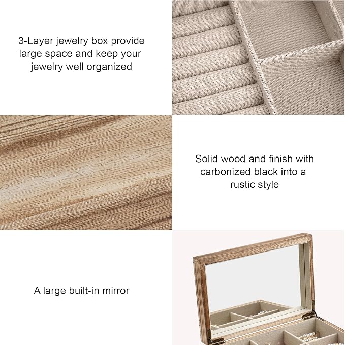 Meangood Jewelry Box Organizer for Women, 3 Layer Large Jewelry Storage Case - Image 5