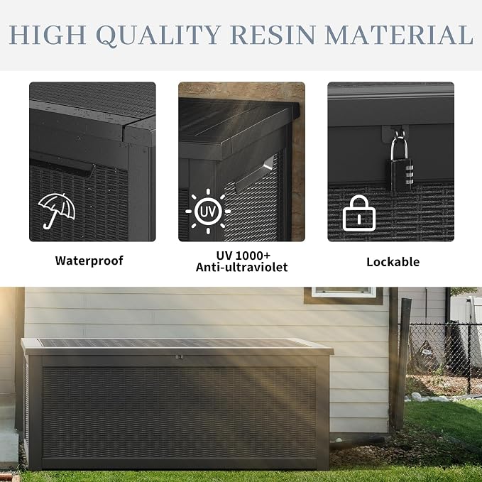 260 Gallon Large Resin deck box Waterproof, Outdoor Storage Bench, Patio - Image 4