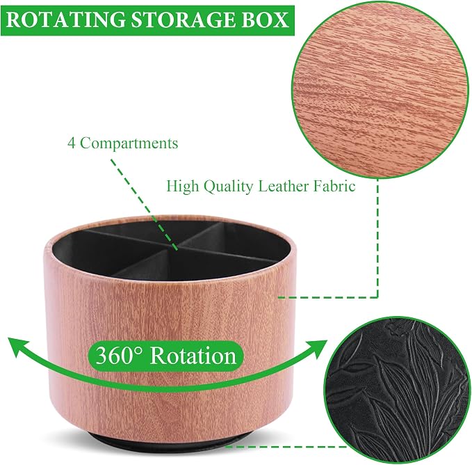 Round Leather Art Supply Organizer, Remote Control Holder, 360 Degree Spinning - Image 3