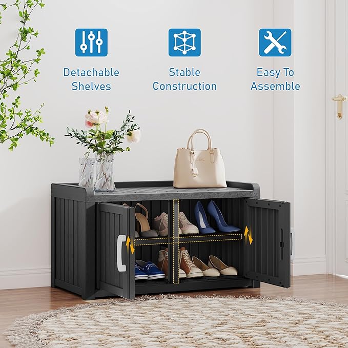 KAMABOKO Outdoor Shoe Storage Cabinet, Waterproof UV-Resistant Entryway Storage - Image 5