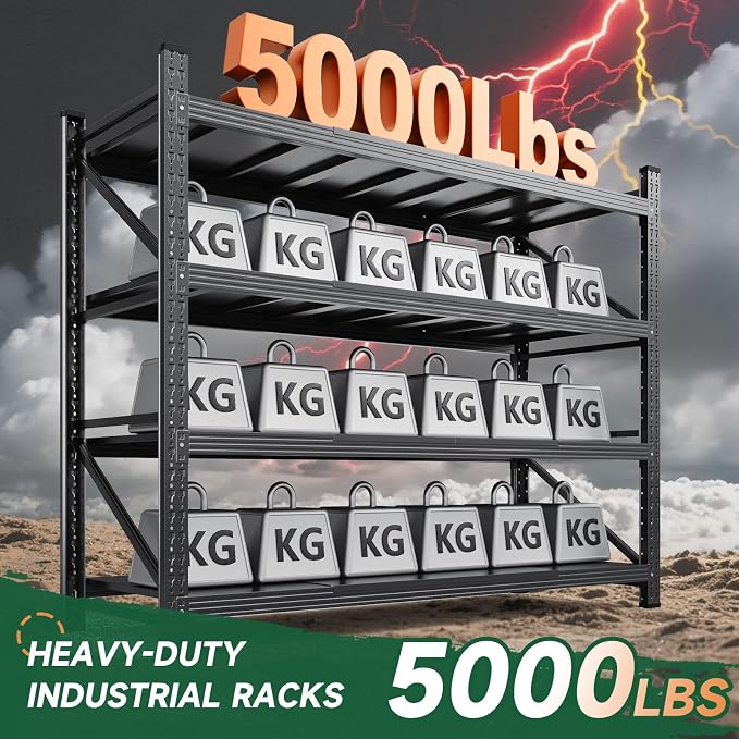 Letaya 71.3" W Metal Storage Shelves, 5000LBS Heavy Duty Garage Shelving Units - Image 3