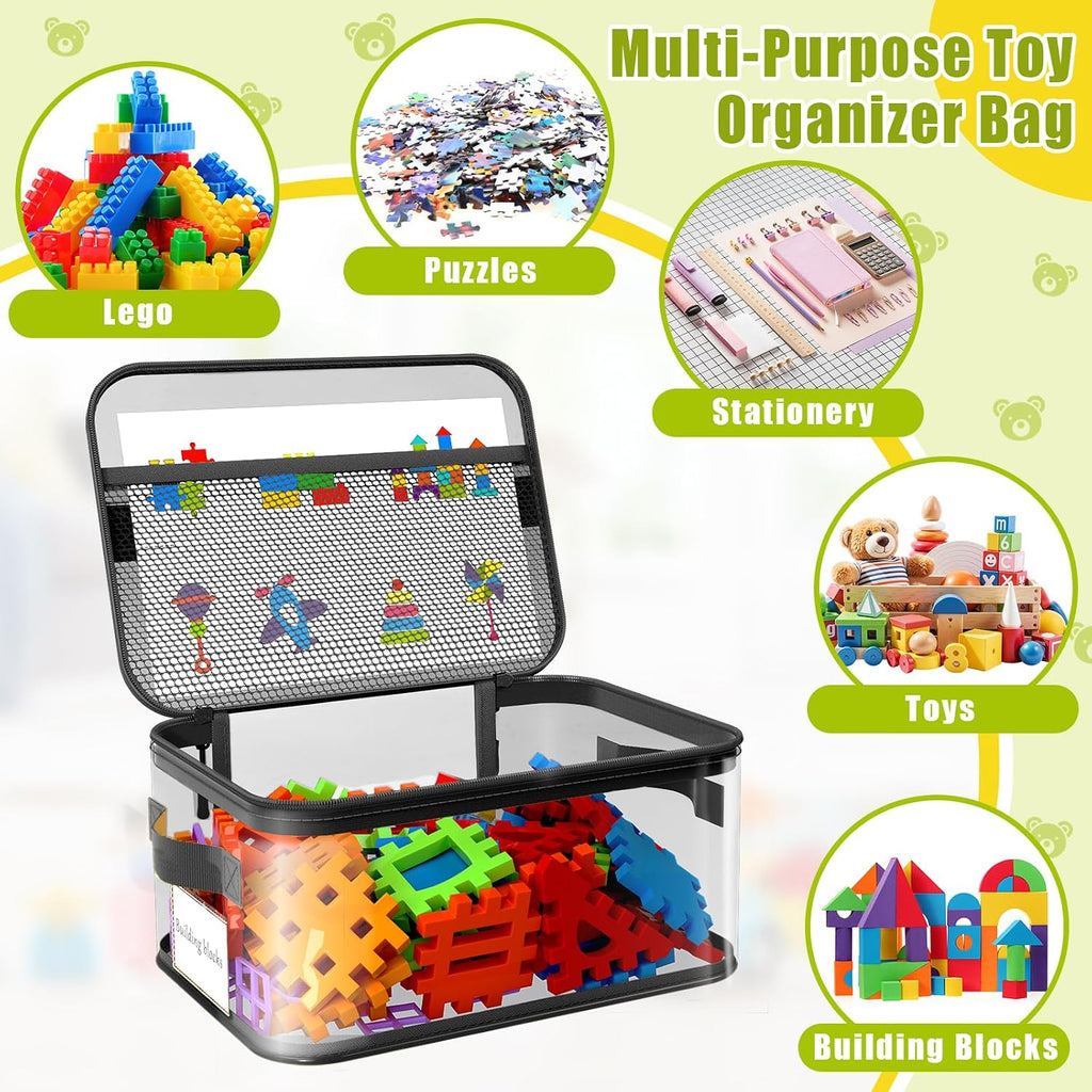 8 Pack Large Clear Toy Storage Bags with Labels, Handles, Zippers