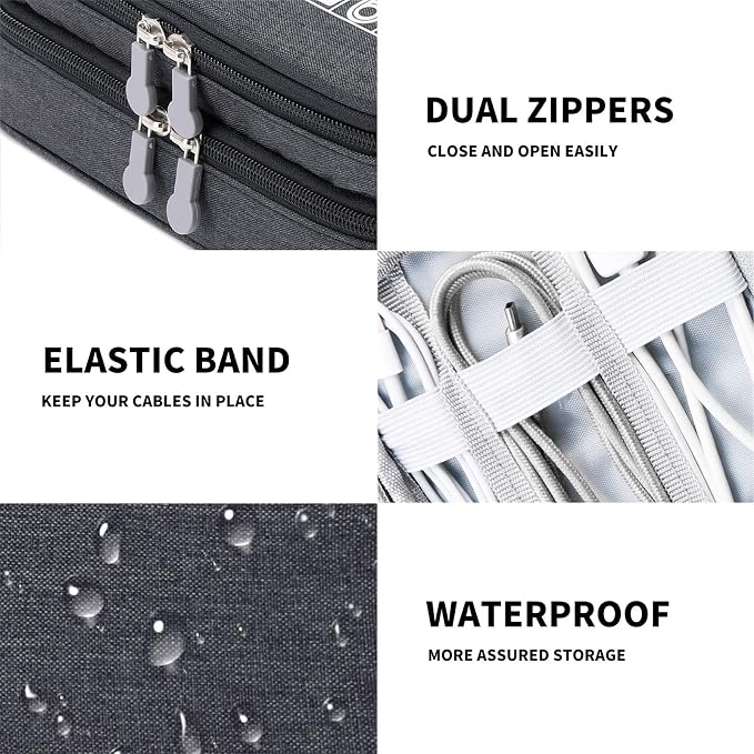 Lanola Travel Cable Organizer Bag, Electronic Accessories Case Portable Double - Image 5