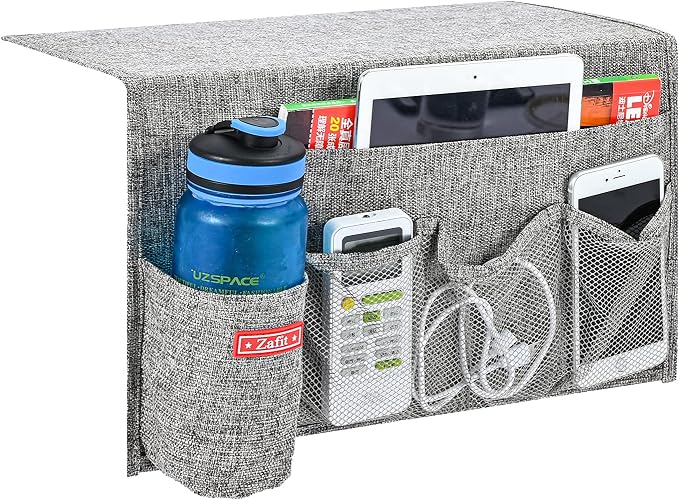 Linen 5 Pockets Bedside Caddy, Bedside Storage Organizer by ZAFIT