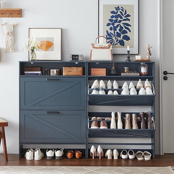 Shoe Storage Cabinet with 2 Flip Drawers, Farmhouse Narrow Shoe Organizer with - Image 5