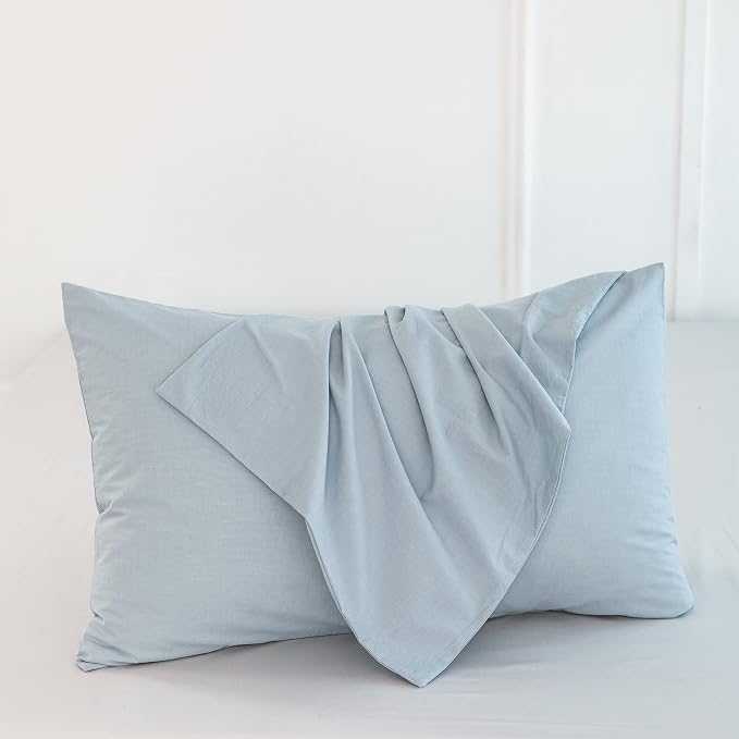 MooMee Bedding Pillowcases Pack of 2 100% Washed Cotton Linen Like Textured - Image 2