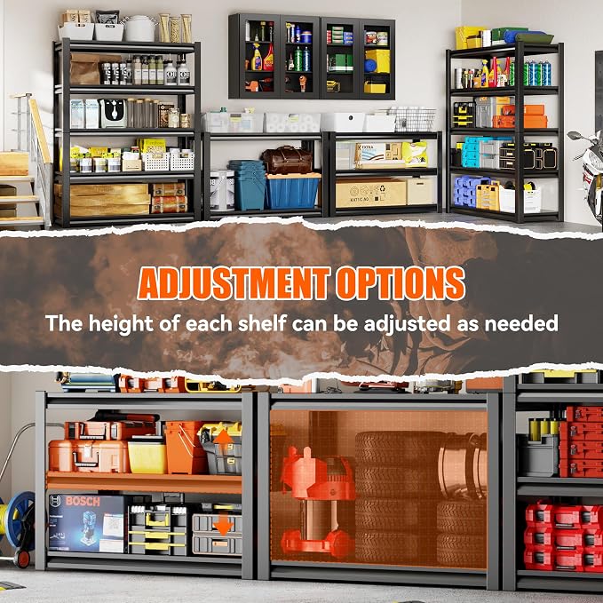 2500LBS Storage Shelves 5 Tier Garage Shelving Heavy Duty Adjustable Shelving - Image 5