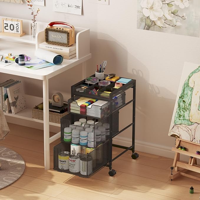 Rolling Utility Cart with 3 Drawers, Craft Organizer and Storage with DIY - Image 9