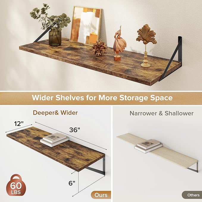 Deep Floating Shelves Wall Mounted, Living Room, Office - Image 3