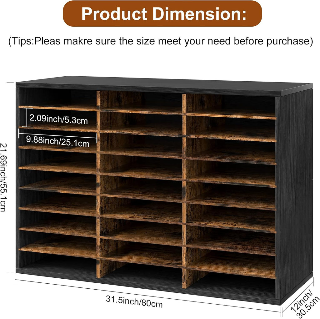Classroom Mailbox 27 Slots with Removable Shelves, Black/Rustic