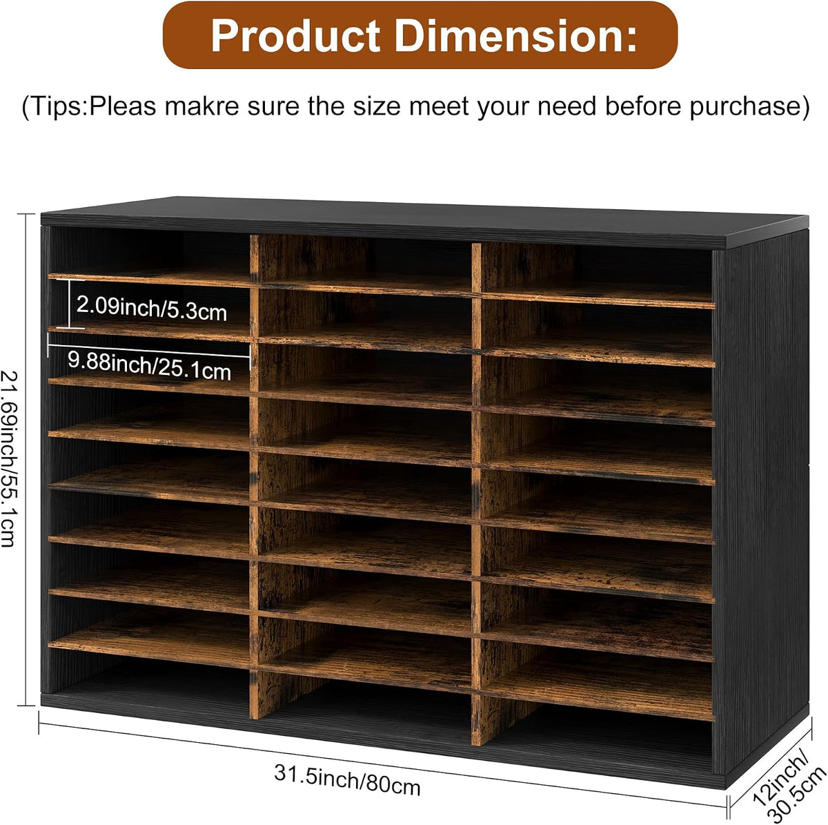 Classroom Mailbox 27 Slots with Removable Shelves, Black/Rustic