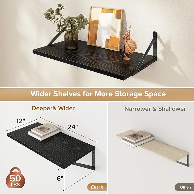 Deep Floating Shelves Wall Mounted, Living Room, Office - Image 3