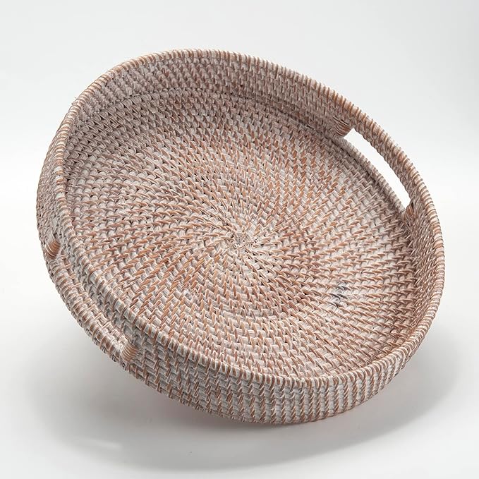 Coffee Table Tray Round Rattan Ottoman Tray Woven Serving Trays by DECRAFTS