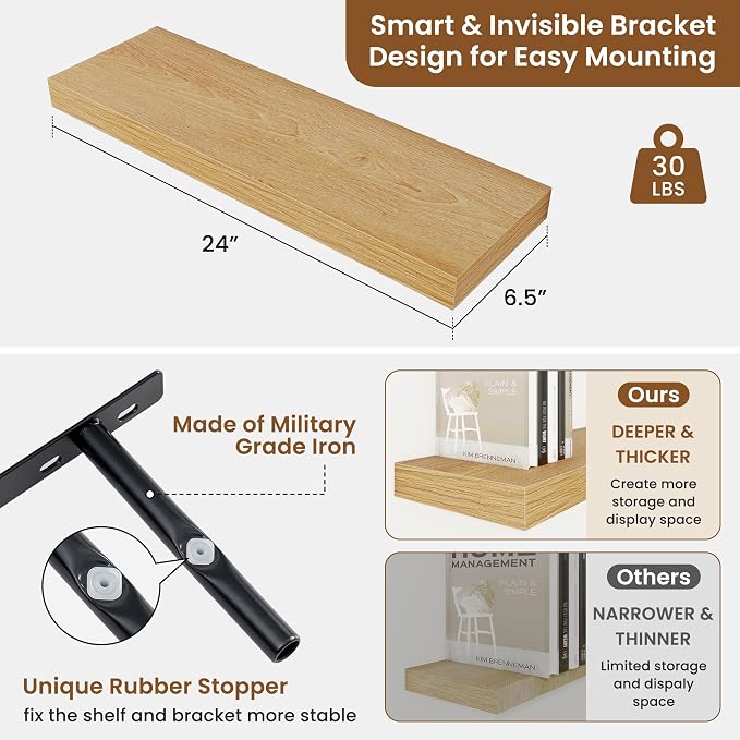 fuqing Floating Shelves for Wall, Wall Mounted Wood Floating Shelf - Image 3