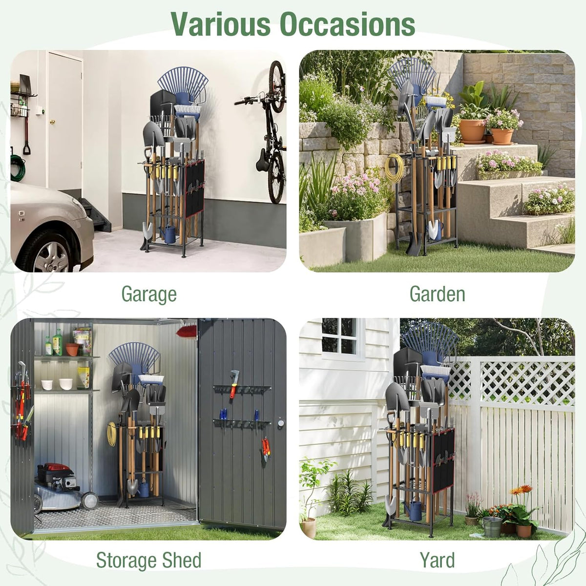 Garden Tool Organizer,Metal Yard Tool Organizer,Holds 50 Long-Handled