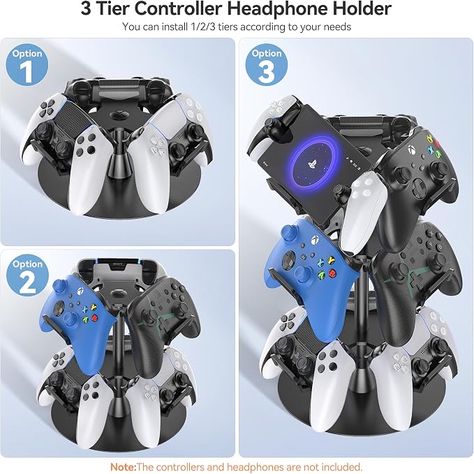 Headset Stand 3 Tiers for Desk, Rotatable Gaming Controller Stand for - Image 2