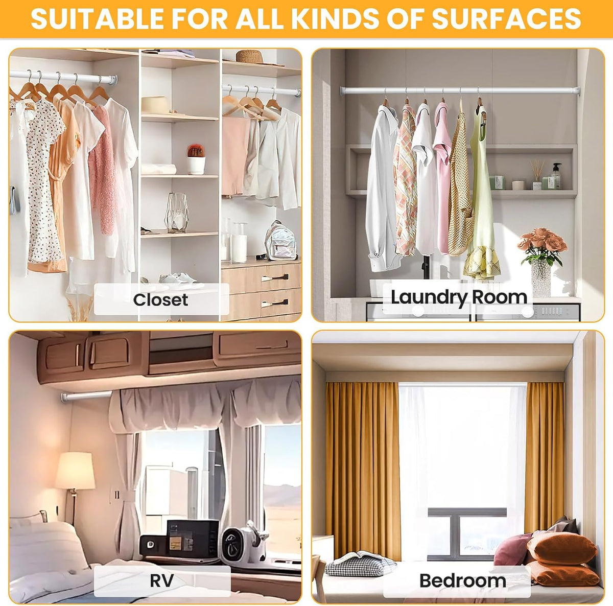 2 Pack Closet Rods for Hanging Clothes, 17-69 Inch No-Cut Stepless