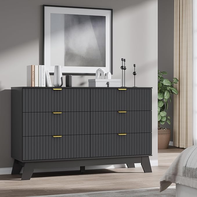 Fluted 6 Drawer Dresser, 47.2" Wide Modern Boho Chest of Drawers, Wooden - Image 7