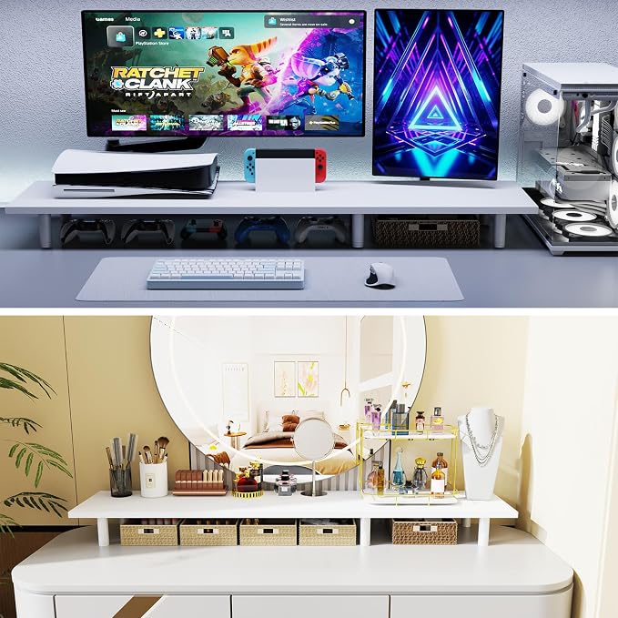 Large Dual Monitor Stand Riser 43.3IN，White Home Office Storage - Image 7