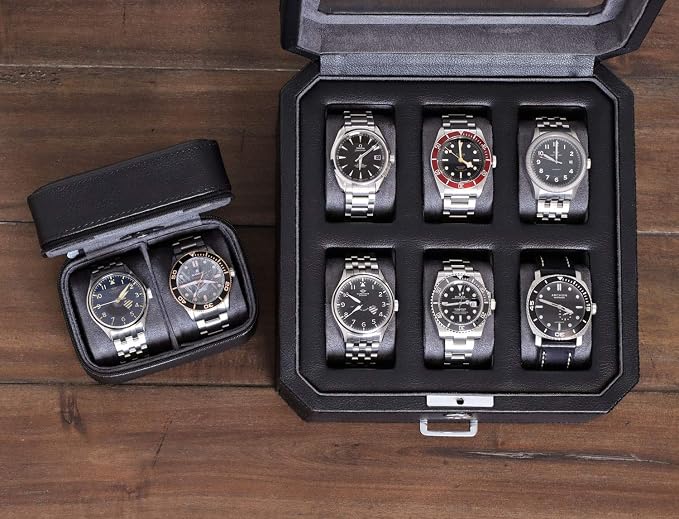 ROTHWELL Gift Set 6 Slot Leather Watch Box and 2 Watch Travel Case - Image 2