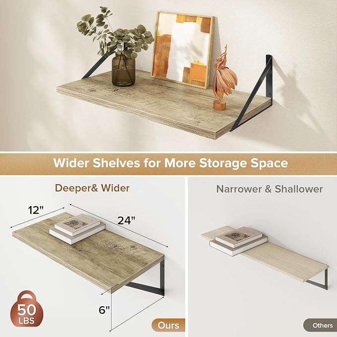 Deep Floating Shelves Wall Mounted, Living Room, Office - Image 3