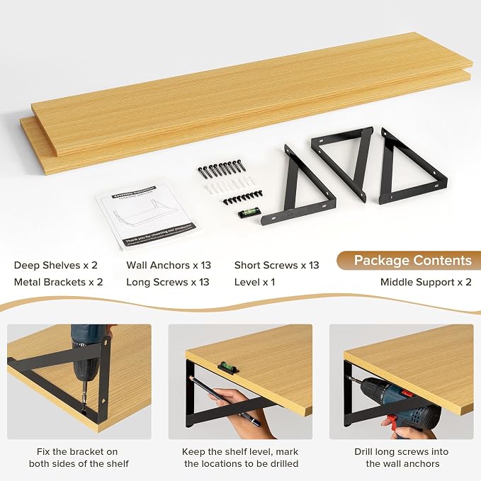 Deep Floating Shelves Wall Mounted, Living Room, Office - Image 5
