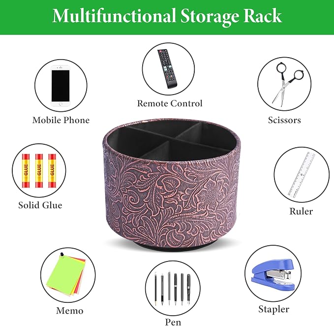 lizimandu Round Leather Art Supply Organizer, Remote Control Holder, 360 Degree - Image 5