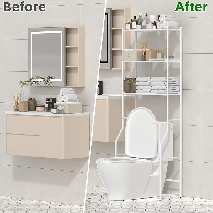 3-Tier Over The Toilet Storage, Freestanding Metal Bathroom Shelves, Space - Image 6