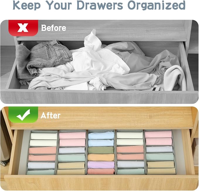 Qozary 3 Pack Sock Underwear Drawer Organizer Dividers, Non-Woven Fabric - Image 2