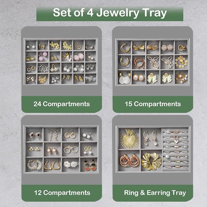 Jewelry Drawer Organizer, 4 Set of Stackable Jewelry Trays - Image 4