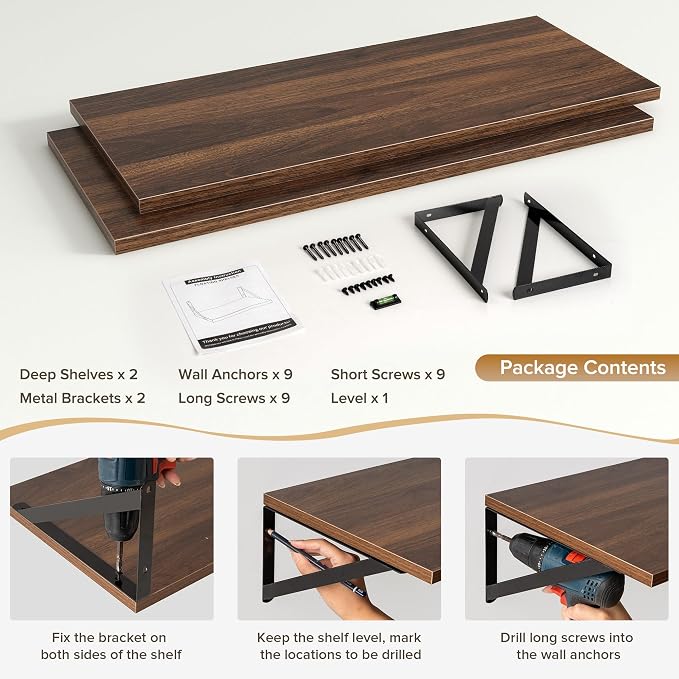 Deep Floating Shelves Wall Mounted, Living Room, Office - Image 5