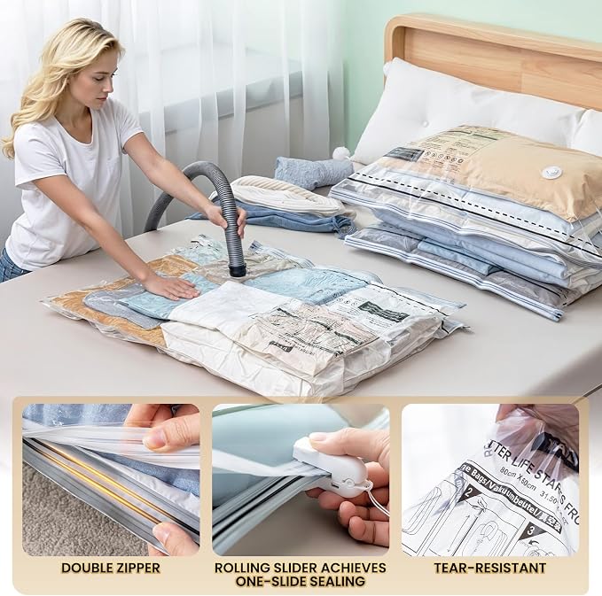 TAILI 4 Pack Vacuum Storage Bags, LONG SIDE ZIP Vacuum Seal Bags - Image 6